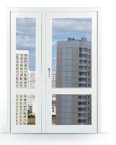 Двухстворчатая дверь заполненная стеклопакетом и разделённая перегородкой заказать в Москве и Мо 